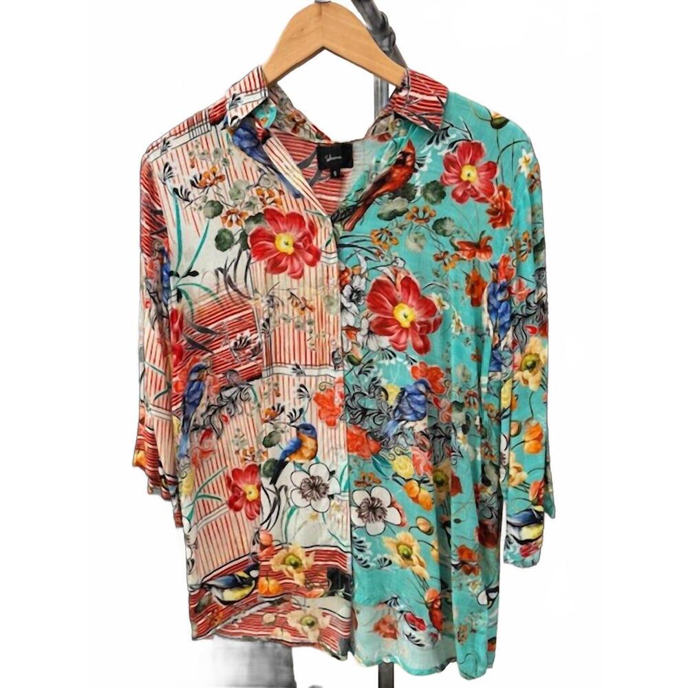 NEW SHANA APPAREL women's mix media shirt in green